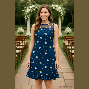 Karl Lagerfeld navy daisy 3D sleeveless floral print dress Size 14